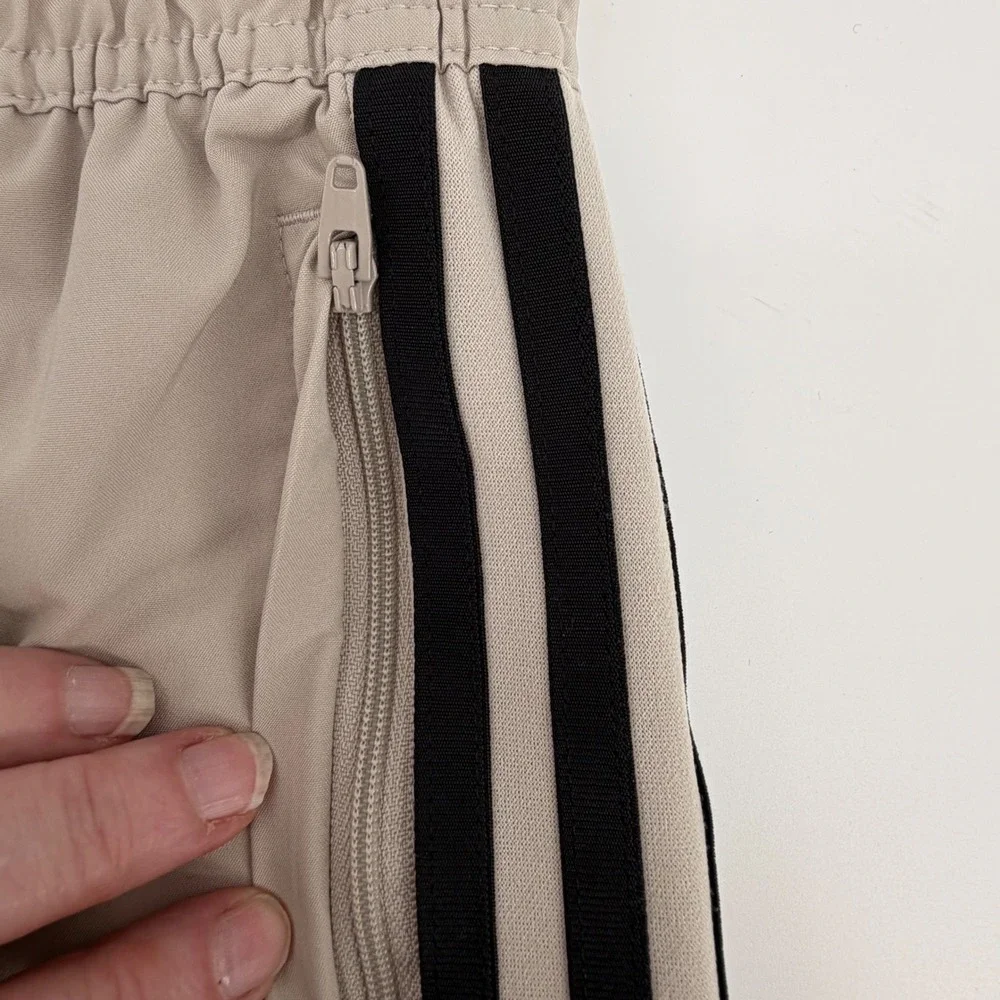 Adidas Aeroready Tan Beige Track Pants Mens XL Black Stripes Ankle Zip Regular